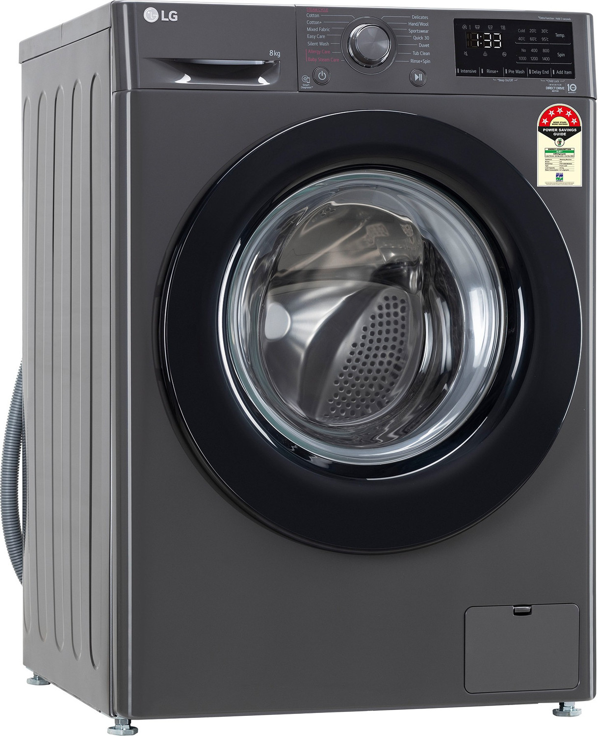 Image of LG 8 kg 5 Star with AI Direct Drive Washer with Steam Fully Automatic Front Load Washing Machine with In-built Heater Black