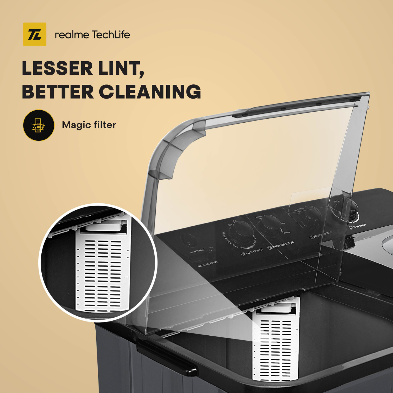 Image of realme TechLife 10 kg 5 Star rating Semi Automatic Top Load Washing Machine Black, Grey