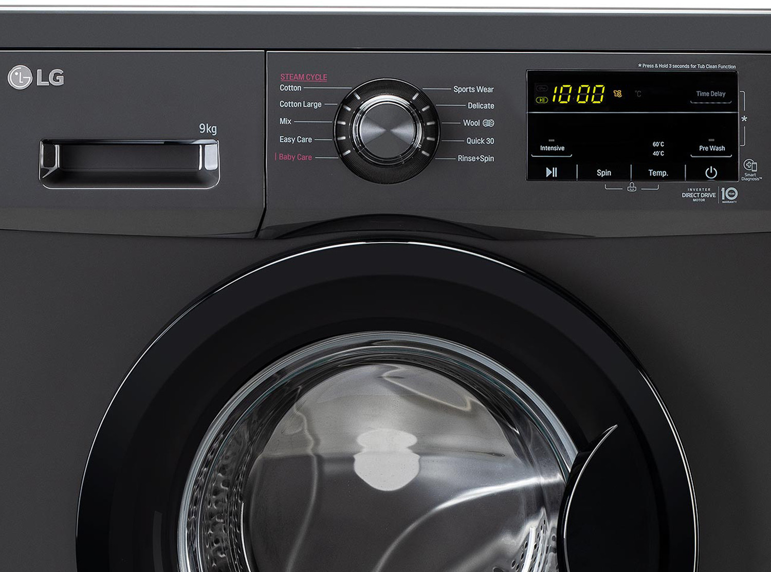 Image of LG 9 kg 5 Star with Steam, Inverter Direct Drive, 6 Motion Direct Drive, Touch Panel and 1400 RPM Fully Automatic Front Load Washing Machine with In-built Heater Black