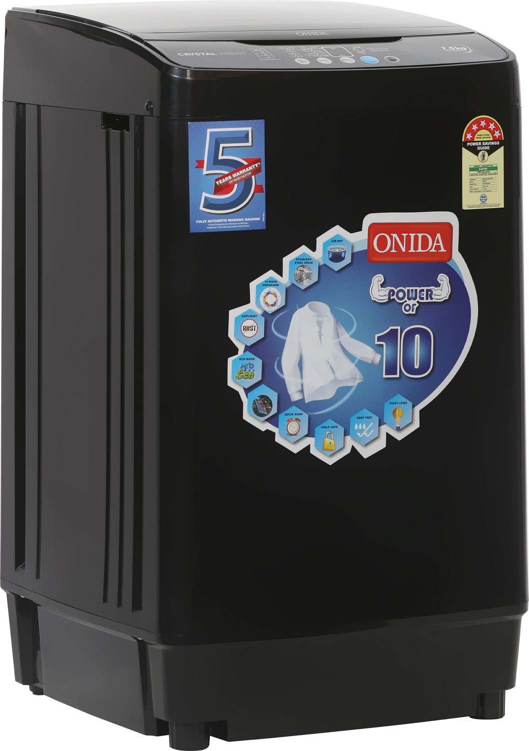 Image of ONIDA 7.5 kg 5 Star Dual Action Pulsator Quadra Scrub Fully Automatic Top Load Washing Machine Black