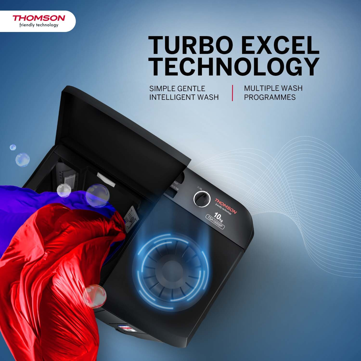 Image of Thomson 10 kg 5 Star Aqua Magic with Double Waterfall, Detergent Box, 3D Rollers Technology, Magic Filter, Collar Scrubber, Turbo Dry Technology, Semi Automatic Top Load Washing Machine Black