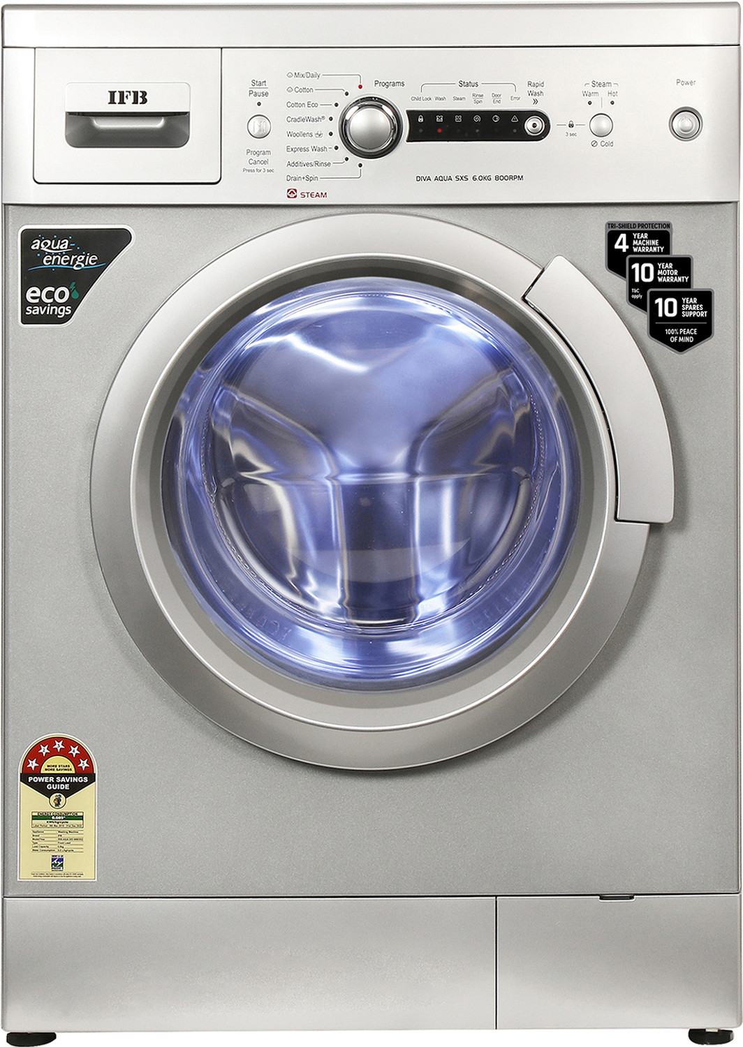 Image of IFB 6 kg Steam Wash, Hard Water Wash, Active Color Protection Fully Automatic Front Load Washing Machine Silver