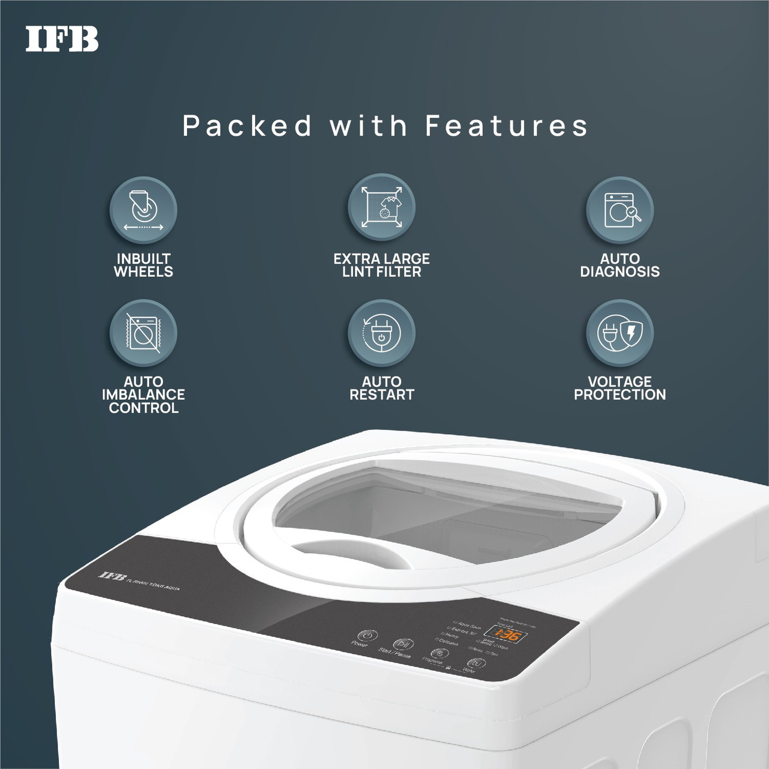 Image of IFB 7 kg 5 Star Aqua Conserve Hard Water Wash, Smart Sense Fully Automatic Top Load Washing Machine Grey, White