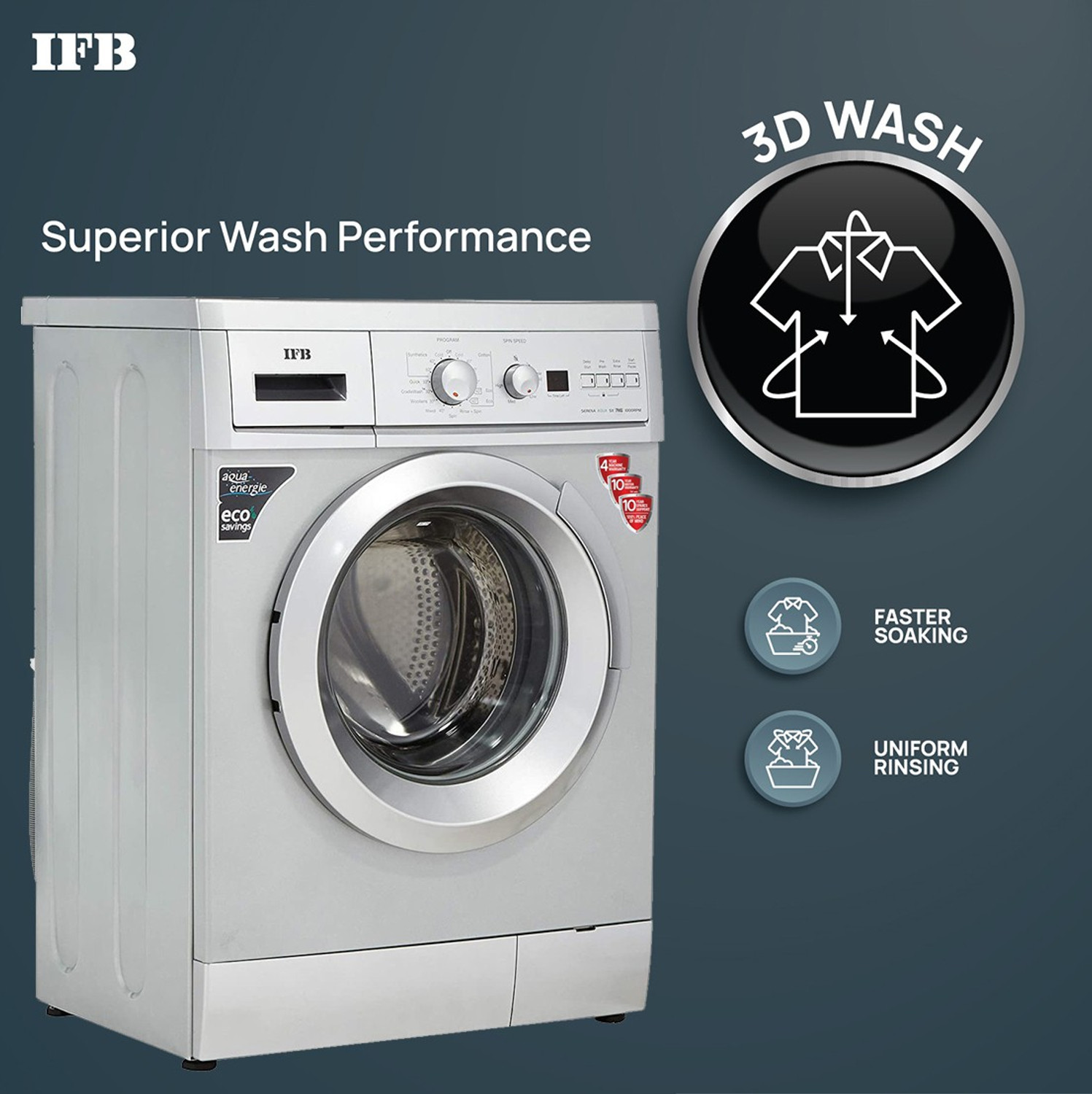 Image of IFB 7 kg Aqua Energie, Self Diagnosis Fully Automatic Front Load Washing Machine with In-built Heater Silver