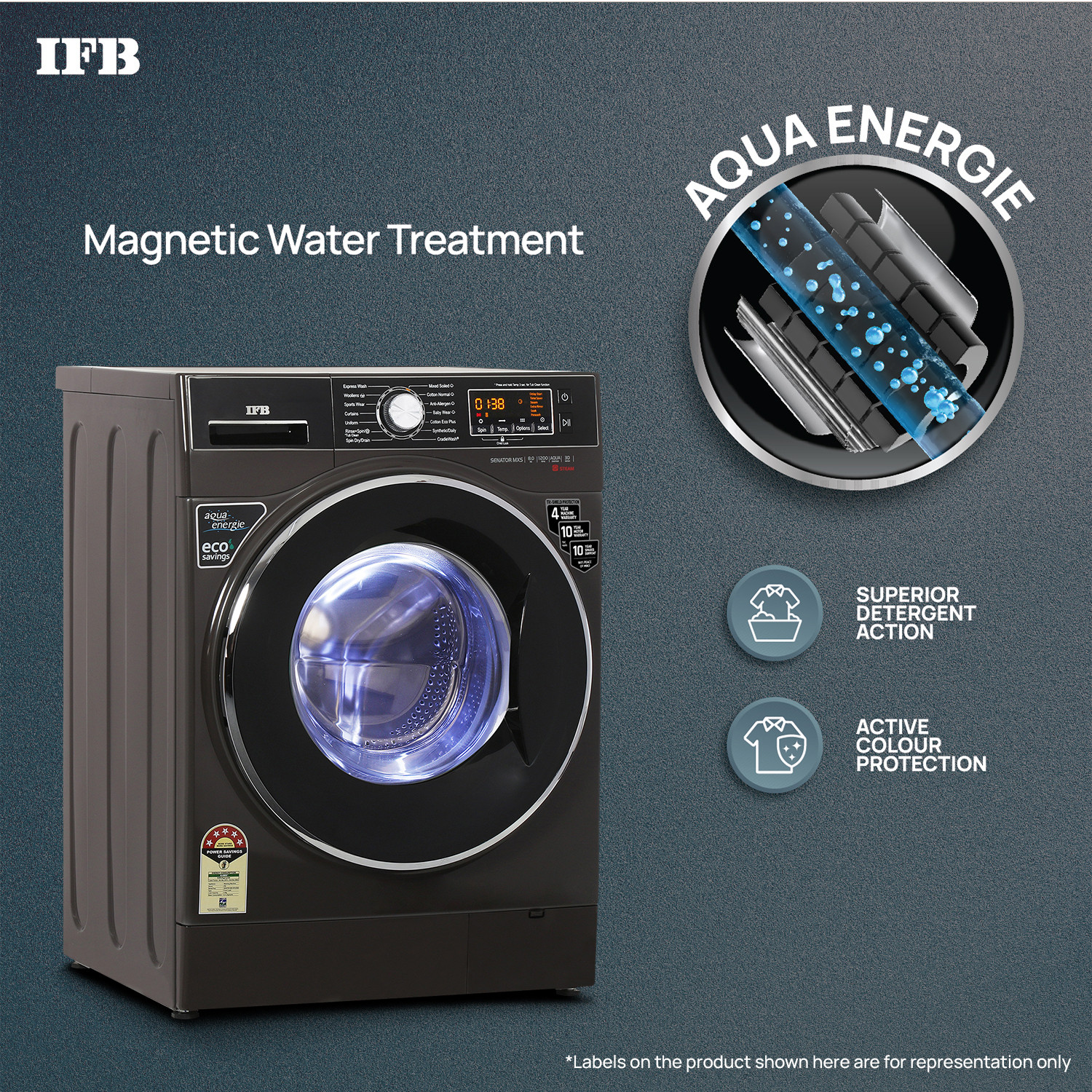 Image of IFB 8 kg 5 Star 2X Power Steam,Hard Water Wash Fully Automatic Front Load Washing Machine with In-built Heater Brown