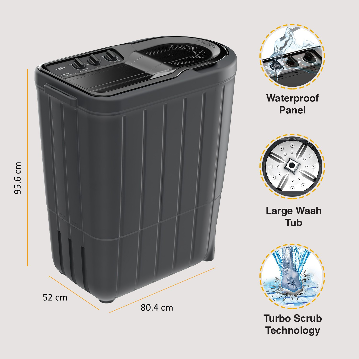 Image of Whirlpool 7 kg Magic Clean 5 Star Semi Automatic Top Load Washing Machine Black, Grey