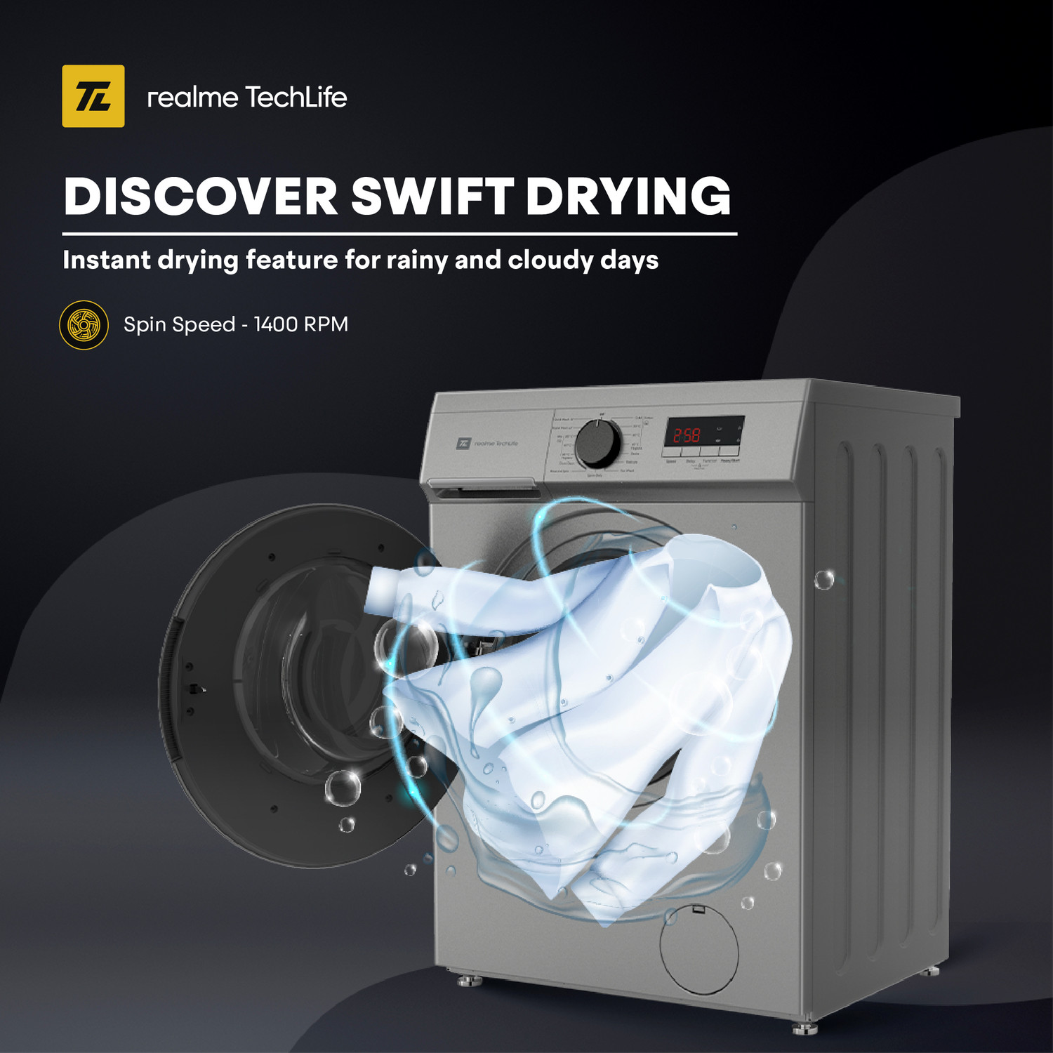 Image of realme TechLife 7 kg 5 Star Power Clean Fully Automatic Front Load Washing Machine with In-built Heater Silver