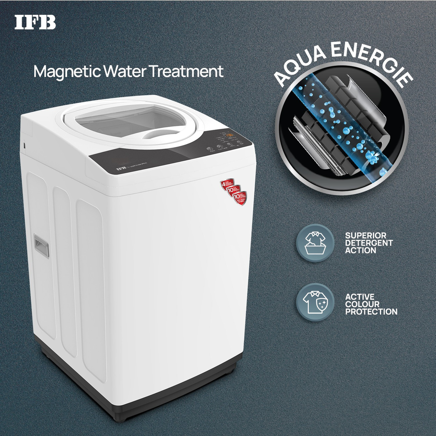 Image of IFB 7 kg 5 Star Aqua Conserve Hard Water Wash, Smart Sense Fully Automatic Top Load Washing Machine Grey, White