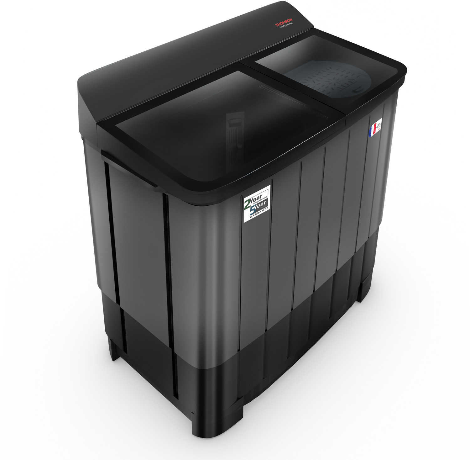 Image of Thomson 12 kg 5 Star Aqua Magic Toughen Glass with soft closure, Double Waterfall, Detergent Box,� Water Level Selector, 3D Rollers Technology, Collar Scrubber, Turbo Dry Technology, Semi Automatic Top Load Washing Machine Black