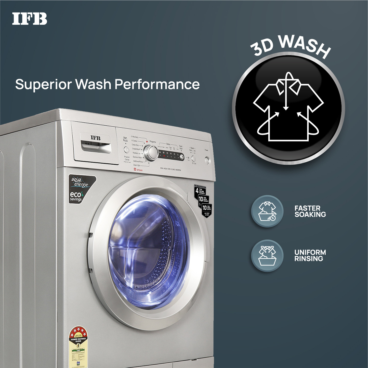 Image of IFB 6 kg Steam Wash, Hard Water Wash, Active Color Protection Fully Automatic Front Load Washing Machine Silver