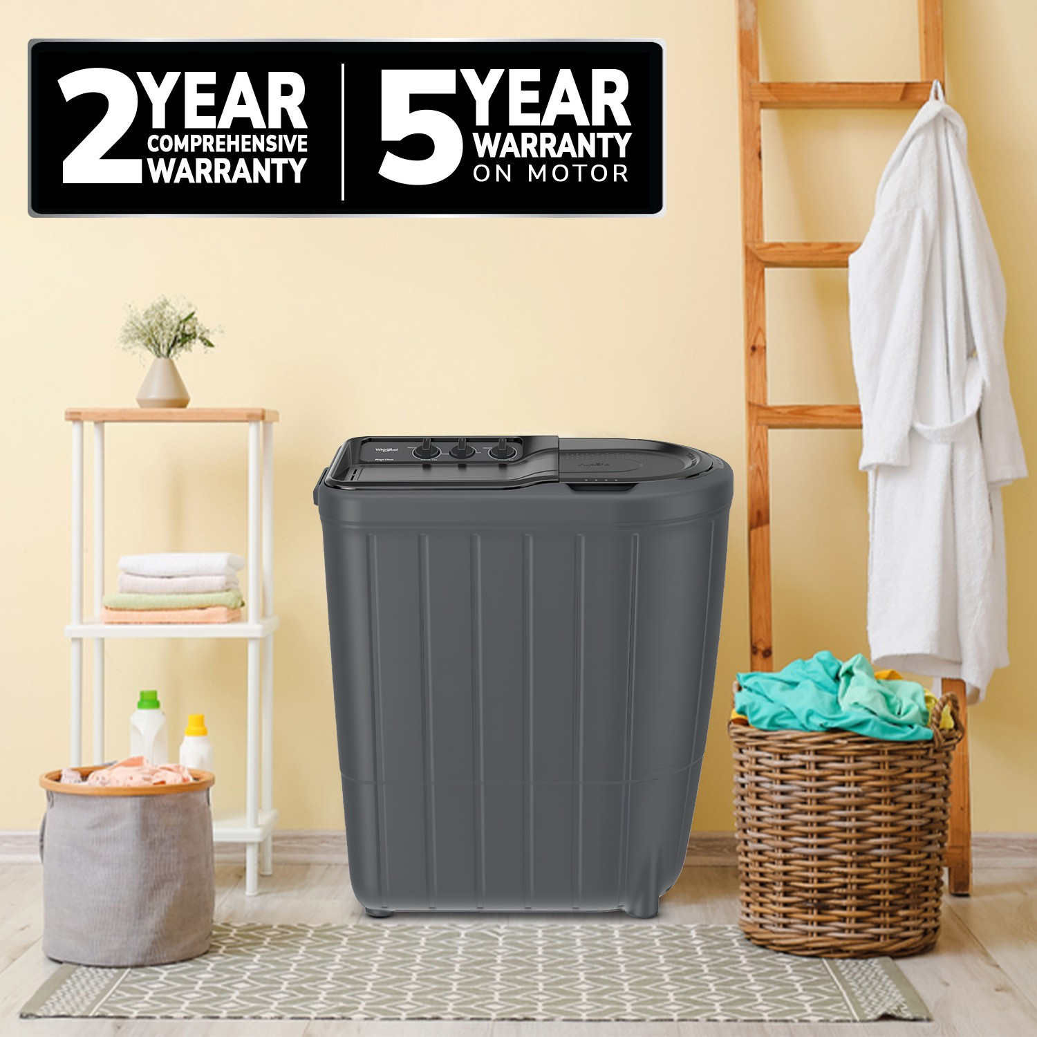 Image of Whirlpool 7 kg Magic Clean 5 Star Semi Automatic Top Load Washing Machine Black, Grey