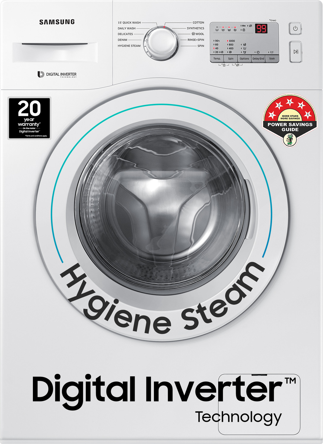 Image of Samsung 6 kg Inverter 5 Star Hygiene Steam Fully Automatic Front Load Washing Machine with In-built Heater White