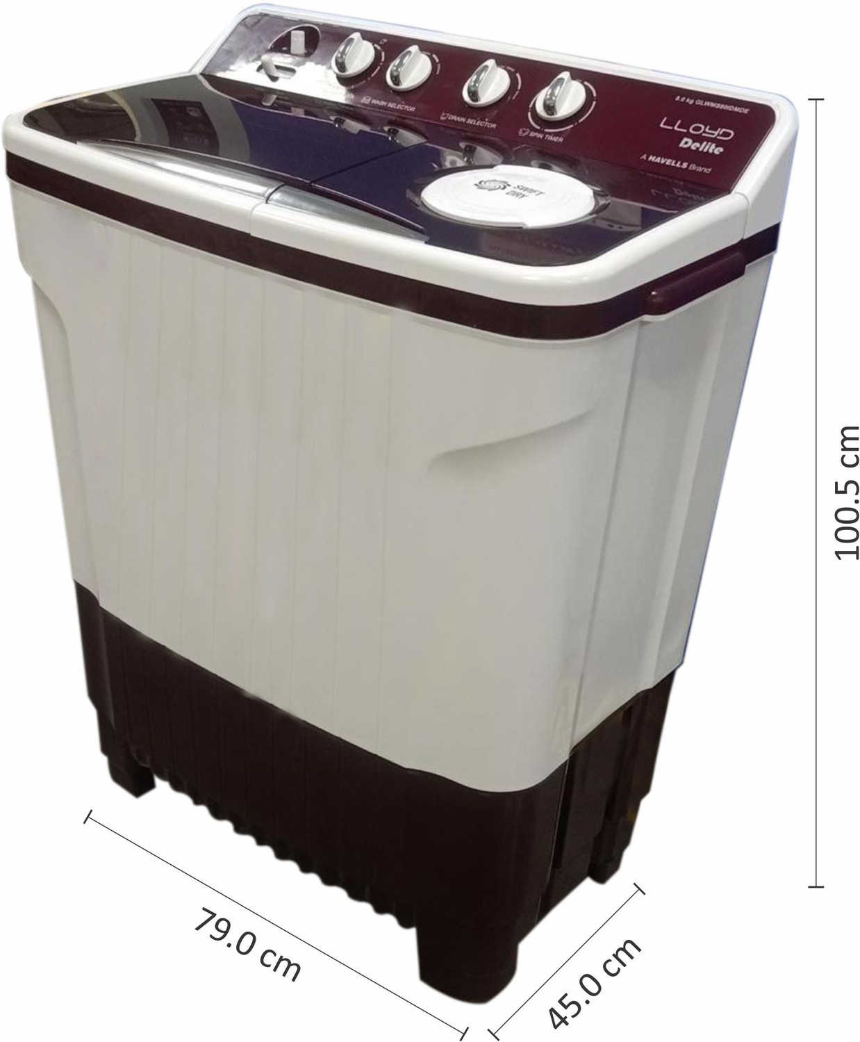 Image of Lloyd by Havells 8 kg |1300 RPM|Soak Function|3 Wash Programs|Swift Dry| Magic Filter Semi Automatic Top Load Washing Machine Maroon, White