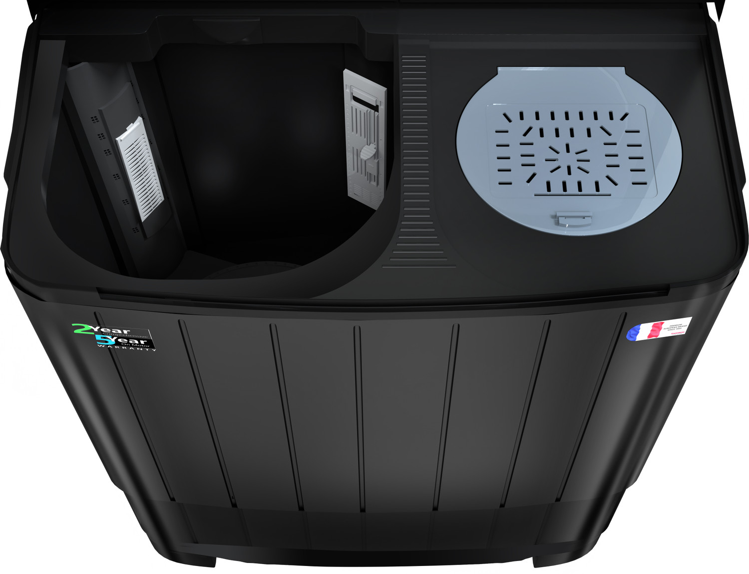 Image of Thomson 12 kg 5 Star Aqua Magic Toughen Glass with soft closure, Double Waterfall, Detergent Box,� Water Level Selector, 3D Rollers Technology, Collar Scrubber, Turbo Dry Technology, Semi Automatic Top Load Washing Machine Black