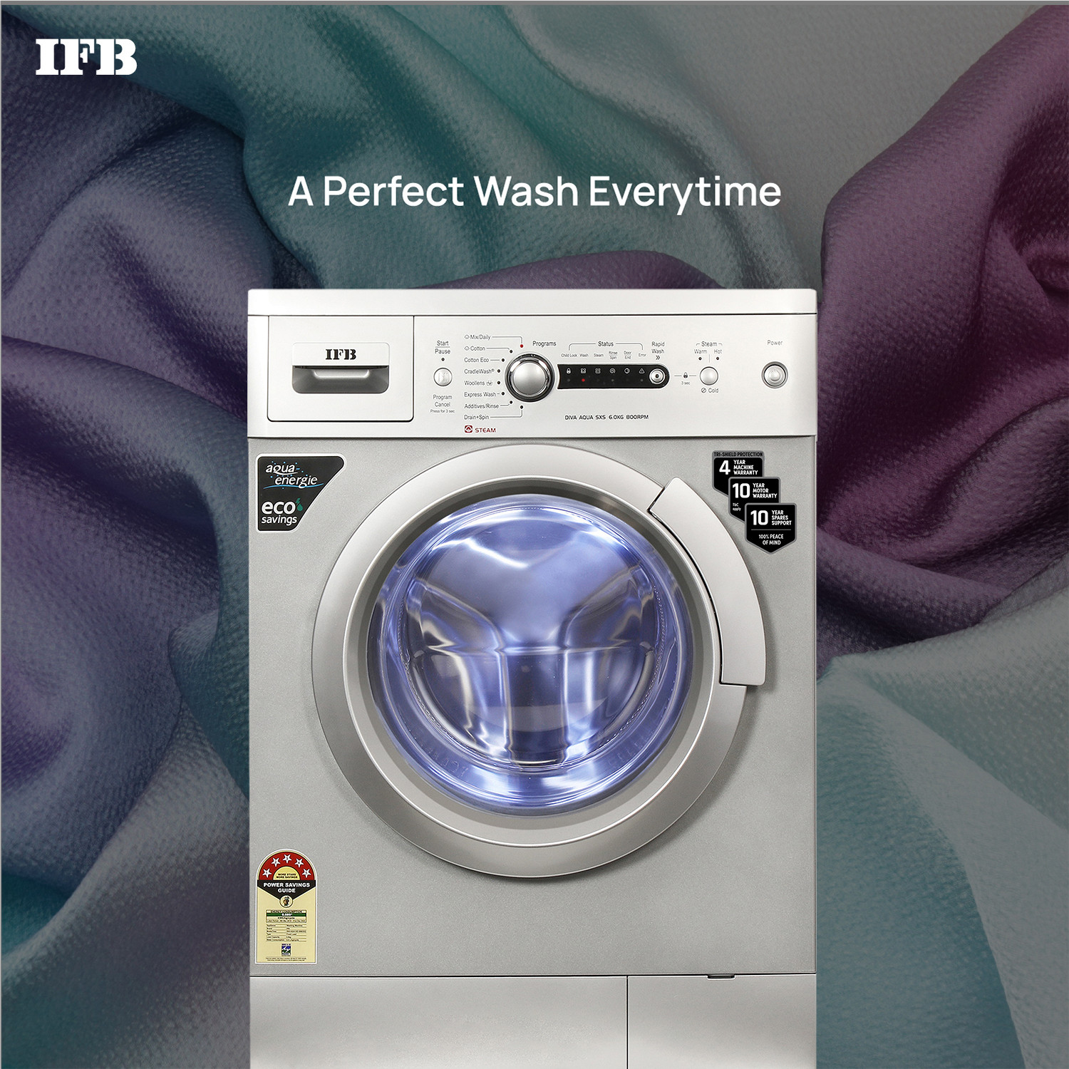 Image of IFB 6 kg Steam Wash, Hard Water Wash, Active Color Protection Fully Automatic Front Load Washing Machine Silver