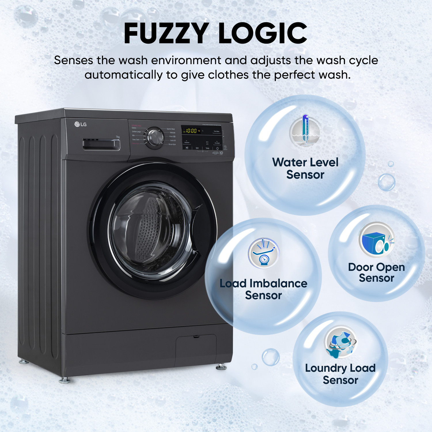 Image of LG 7 kg 5 Star with Steam, Inverter Direct Drive Technology, 6 Motion DD, Touch Panel and 1200 RPM Fully Automatic Front Load Washing Machine with In-built Heater Black, Grey (FHM1207SDM)