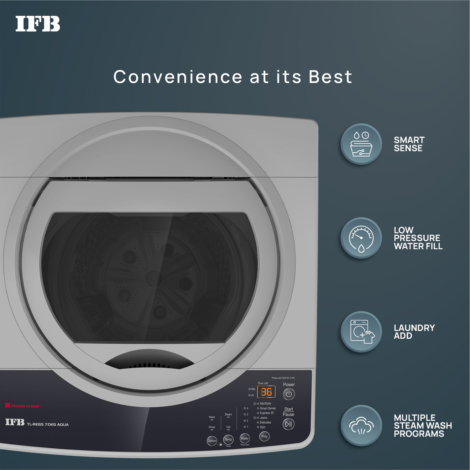 Image of IFB 7 kg Fully Automatic Top Load Washing Machine with In-built Heater Black, Grey