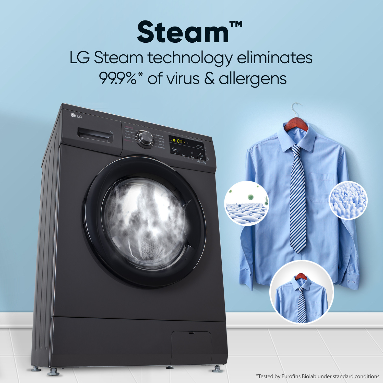 Image of LG 7 kg 5 Star with Steam, Inverter Direct Drive Technology, 6 Motion DD, Touch Panel and 1200 RPM Fully Automatic Front Load Washing Machine with In-built Heater Black, Grey (FHM1207SDM)