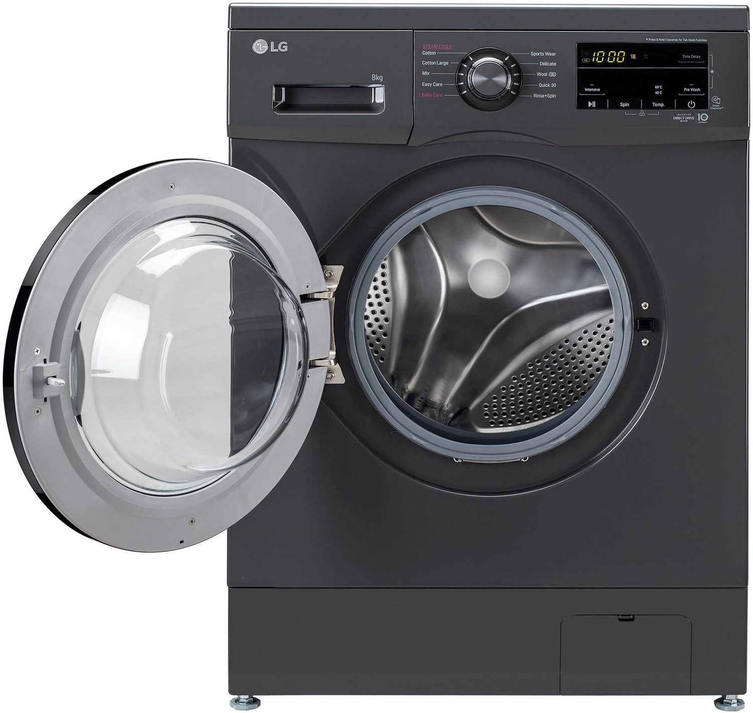 Image of LG 8 kg 5 Star with Steam, Inverter Direct Drive, 6 Motion Direct Drive, Touch Panel and 1400 RPM Fully Automatic Front Load Washing Machine with In-built Heater Black, Grey (FHM1408BDM)