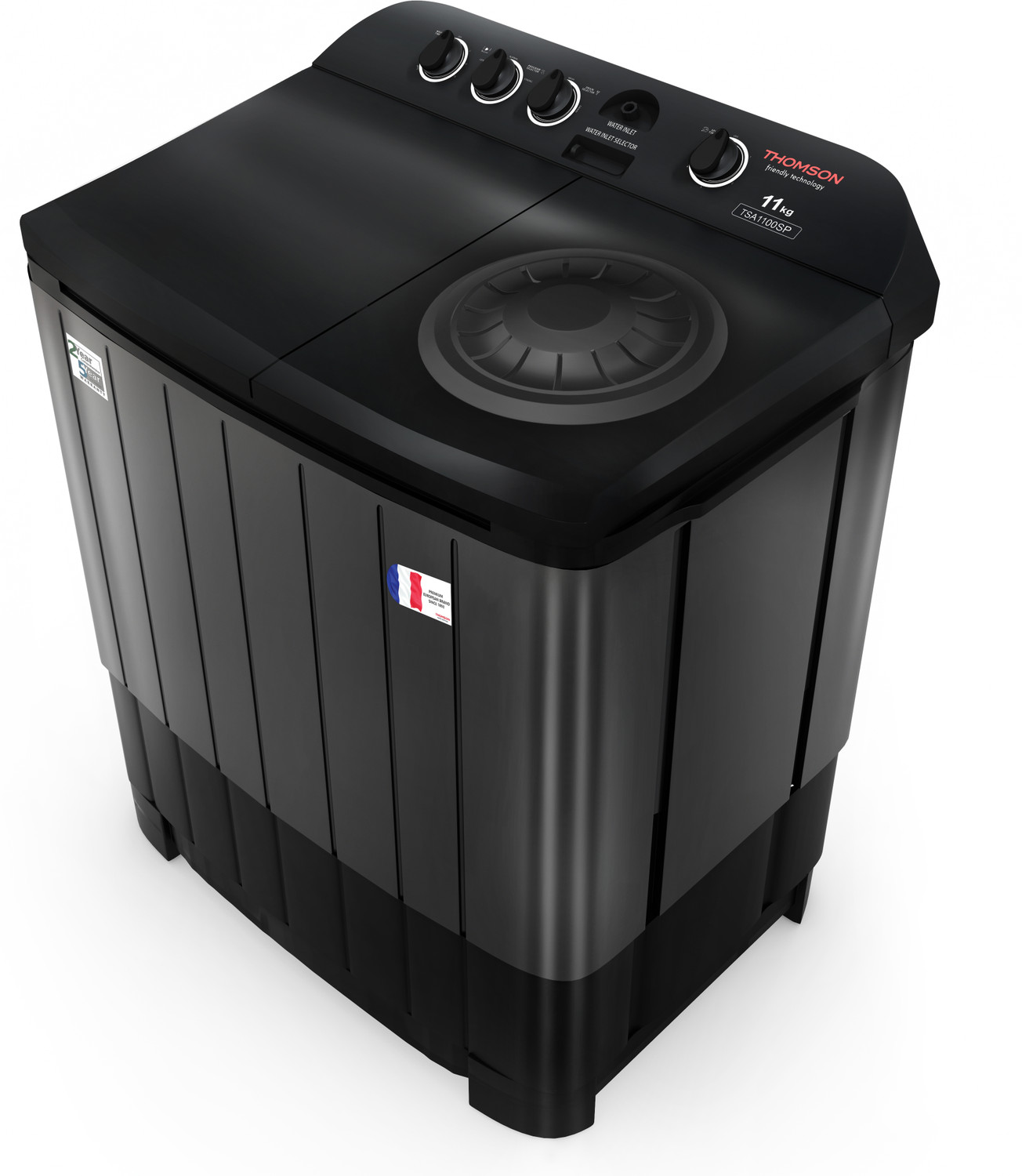 Image of Thomson 11 kg 5 Star Aqua Magic with Double Waterfall, Detergent Box, 3D Rollers Technology, Magic Filter, Collar Scrubber, Turbo Dry Technology, Semi Automatic Top Load Black, Semi Automatic Top Load Washing Machine Black, Grey