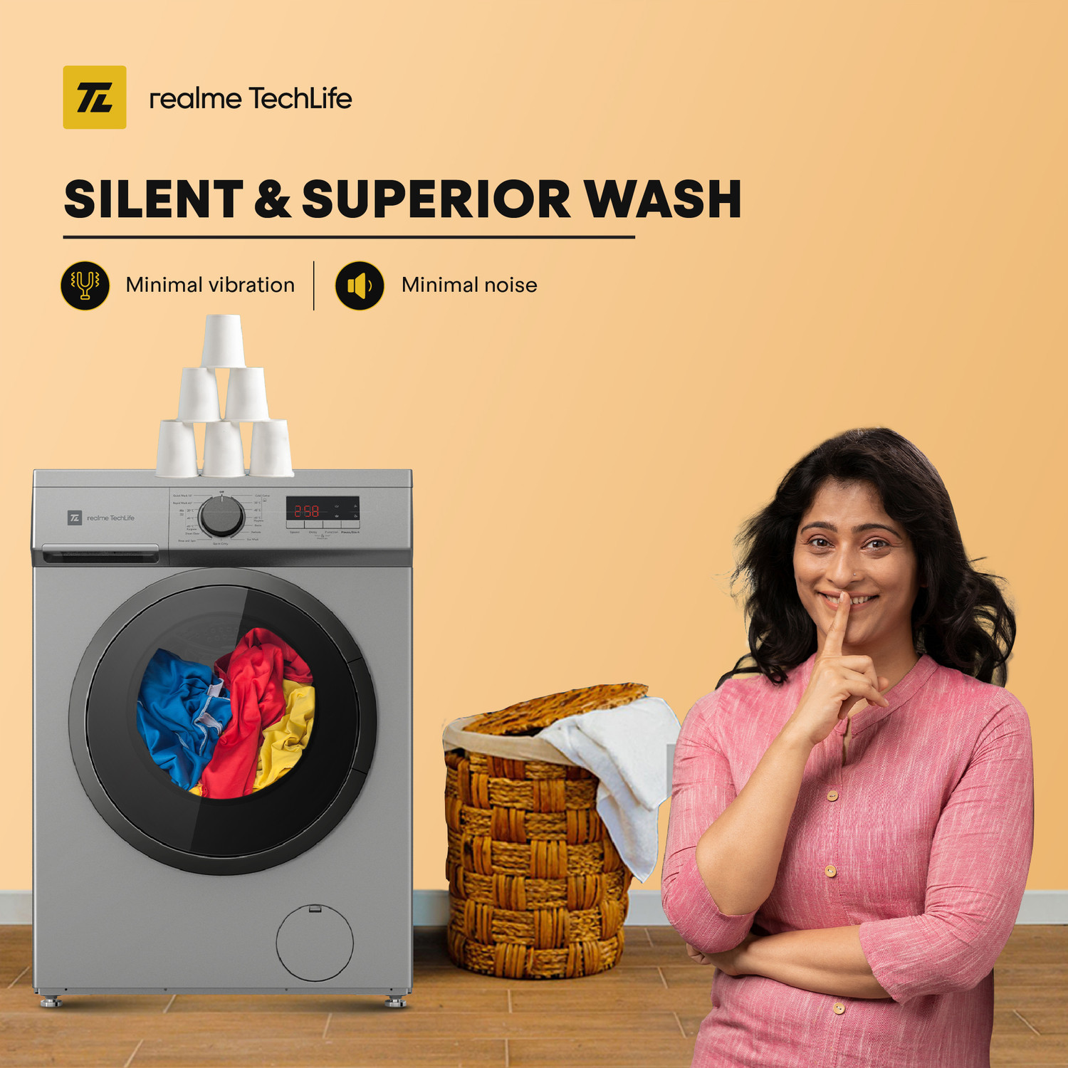 Image of realme TechLife 7 kg 5 Star Power Clean Fully Automatic Front Load Washing Machine with In-built Heater Silver
