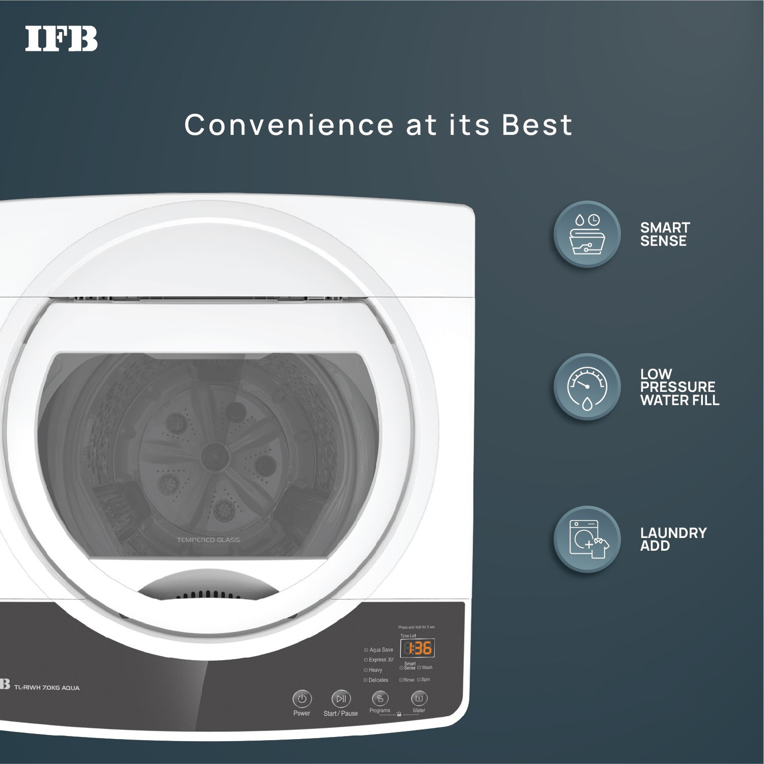 Image of IFB 7 kg 5 Star Aqua Conserve Hard Water Wash, Smart Sense Fully Automatic Top Load Washing Machine Grey, White