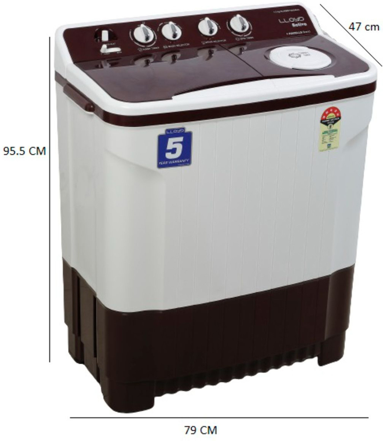 Image of Lloyd by Havells 7.5 kg |1300 RPM|Soak Function|3 Wash Programs|Swift Dry|Magic Filter, Semi Automatic Top Load Washing Machine Maroon, White