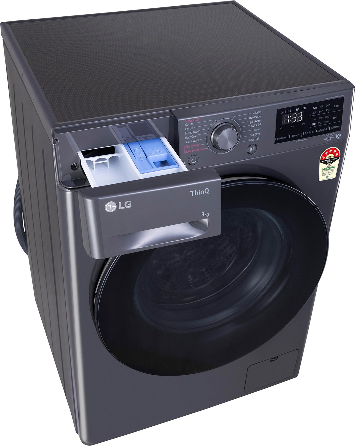 Image of LG 8 kg Wi-Fi Enabled Fully Automatic Front Load Washing Machine with In-built Heater Black, Grey (FHP1208Z5M)