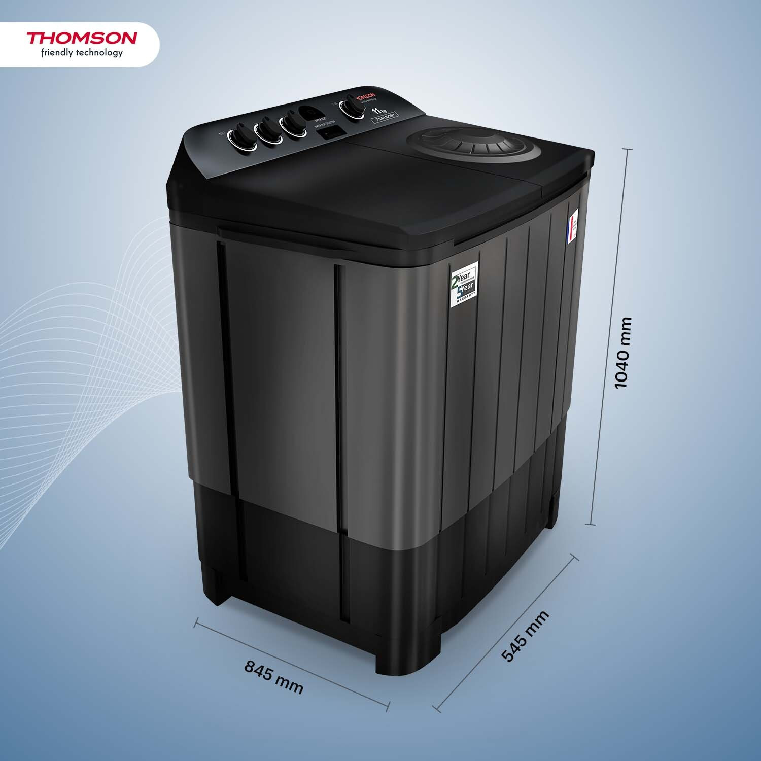 Image of Thomson 11 kg 5 Star Aqua Magic with Double Waterfall, Detergent Box, 3D Rollers Technology, Magic Filter, Collar Scrubber, Turbo Dry Technology, Semi Automatic Top Load Black, Semi Automatic Top Load Washing Machine Black, Grey