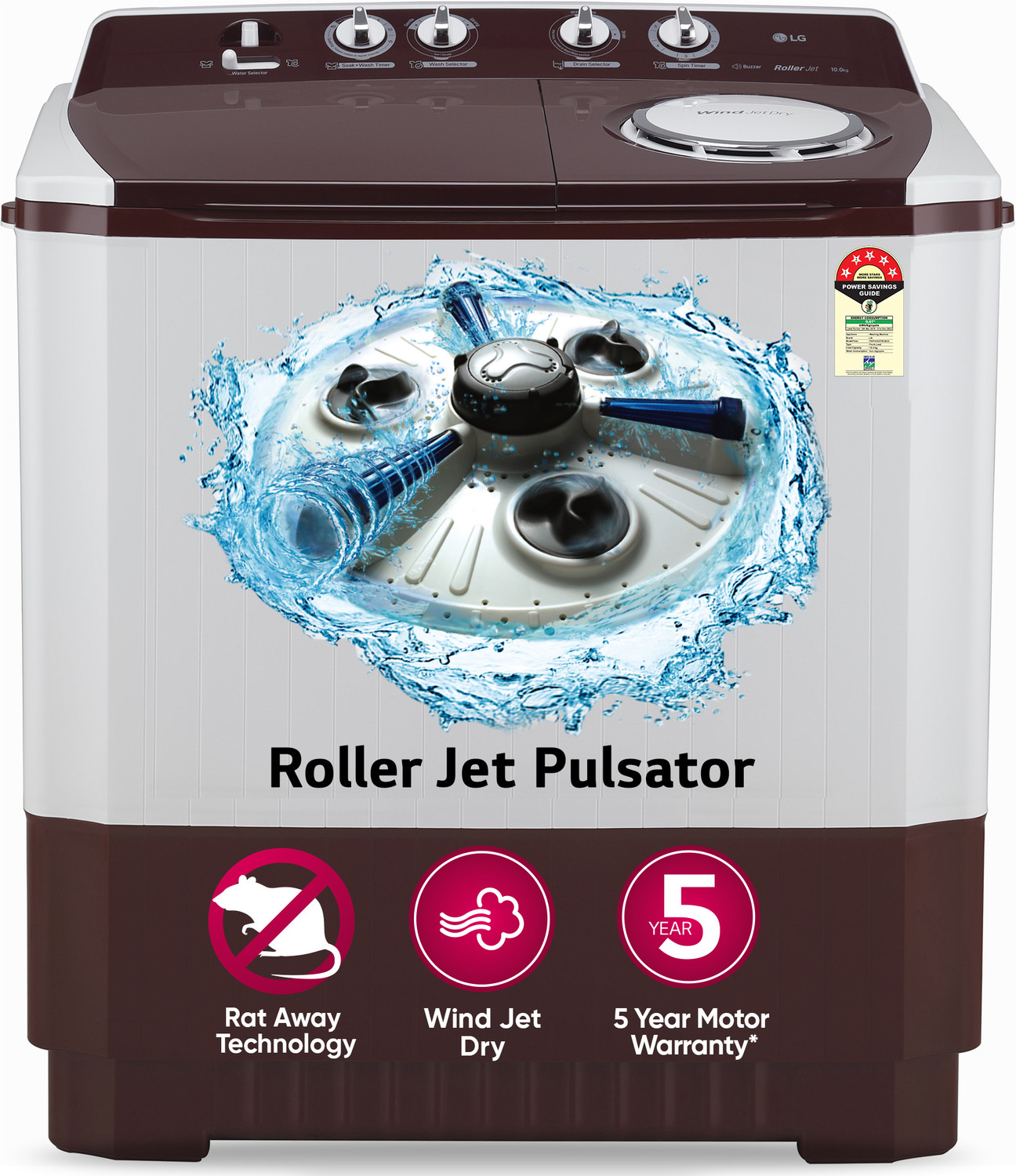 LG 10 kg White with Roller Jet Pulsator, Soak and Smart Filter Semi Au