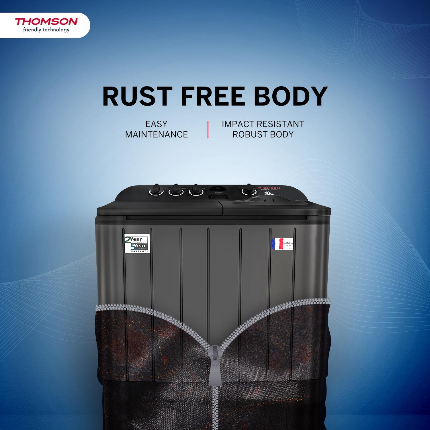 Image of Thomson 10 kg 5 Star Aqua Magic with Double Waterfall, Detergent Box, 3D Rollers Technology, Magic Filter, Collar Scrubber, Turbo Dry Technology, Semi Automatic Top Load Washing Machine Black