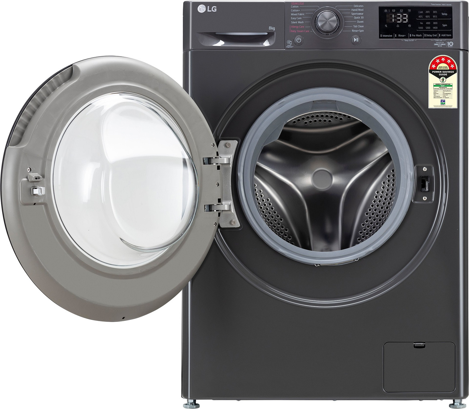 Image of LG 8 kg 5 Star with AI Direct Drive Washer with Steam Fully Automatic Front Load Washing Machine with In-built Heater Black
