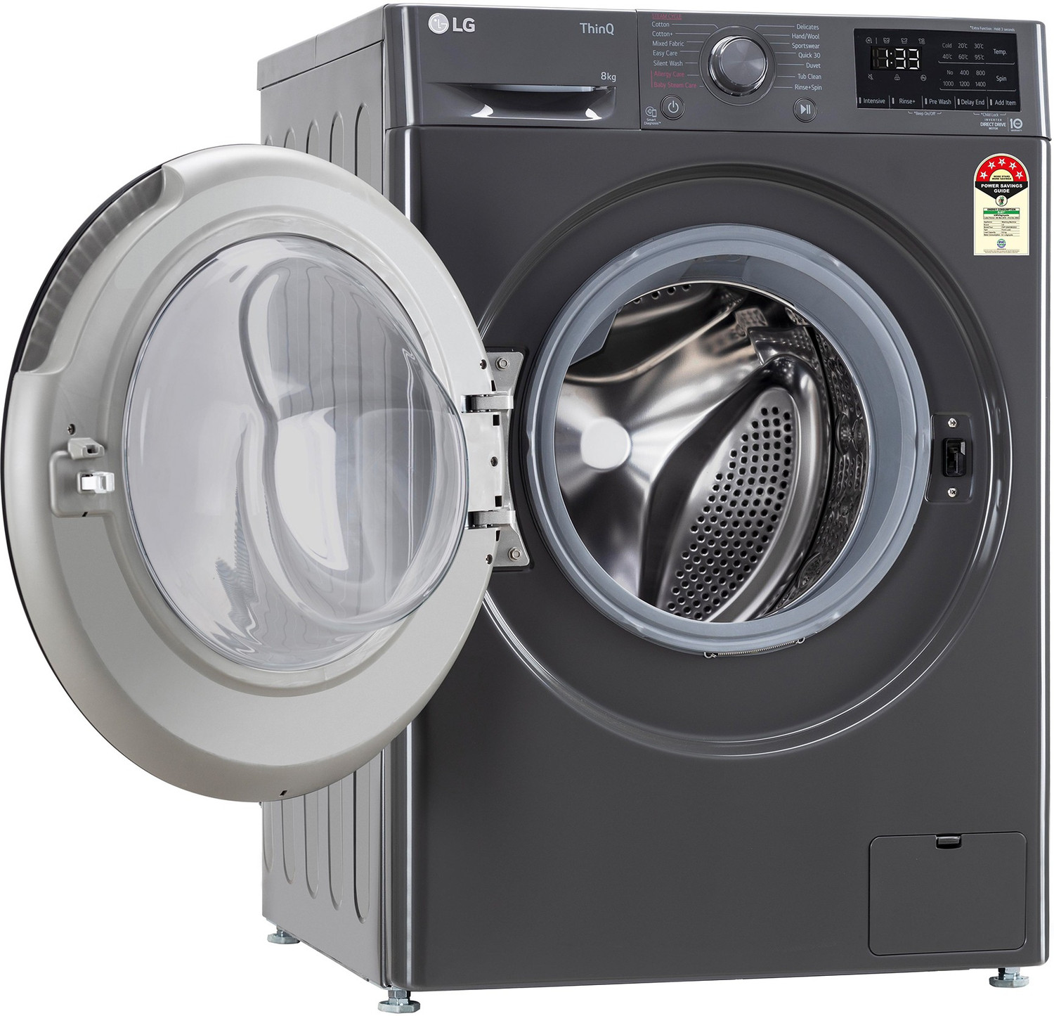 Image of LG 8 kg Wi-Fi Enabled Fully Automatic Front Load Washing Machine with In-built Heater Black, Grey (FHP1208Z5M)