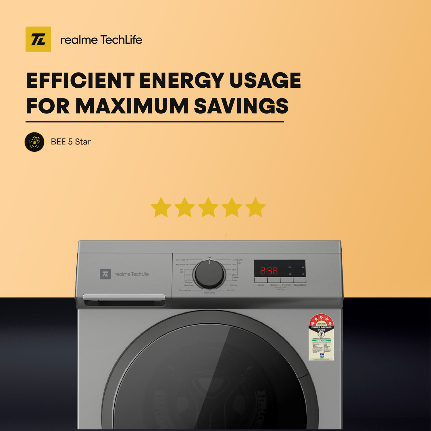 Image of realme TechLife 7 kg 5 Star Power Clean Fully Automatic Front Load Washing Machine with In-built Heater Silver