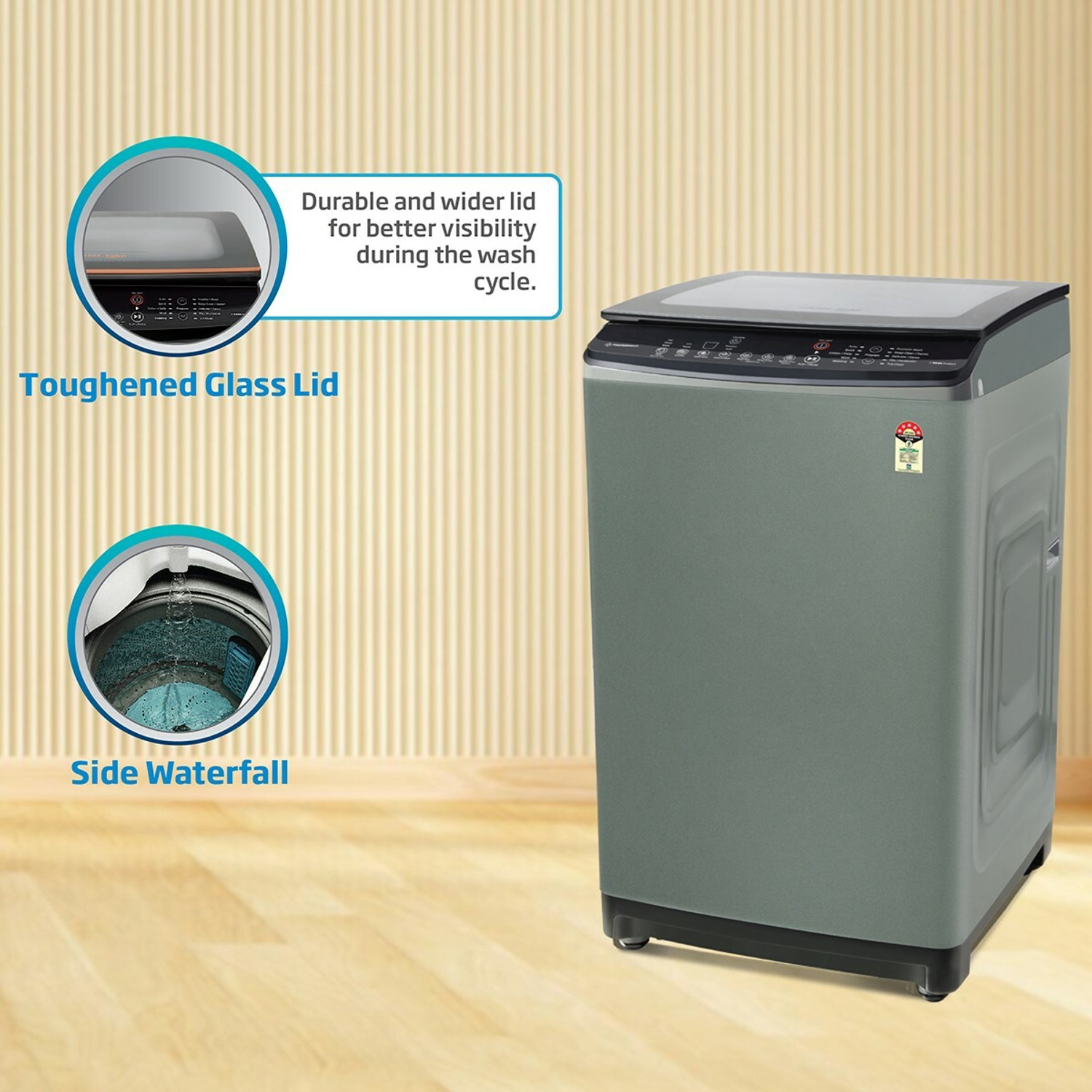 Image of Voltas Beko by A Tata Product 8 kg Eco Wash and Fountain Wash Fully Automatic Top Load Washing Machine Black, Grey