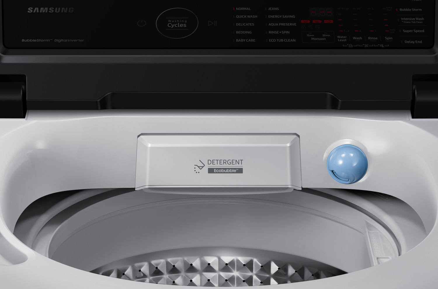 Image of Samsung 7 kg 5 star, Ecobubble, Super Speed, Digital Inverter, Fully Automatic Top Load Washing Machine Grey