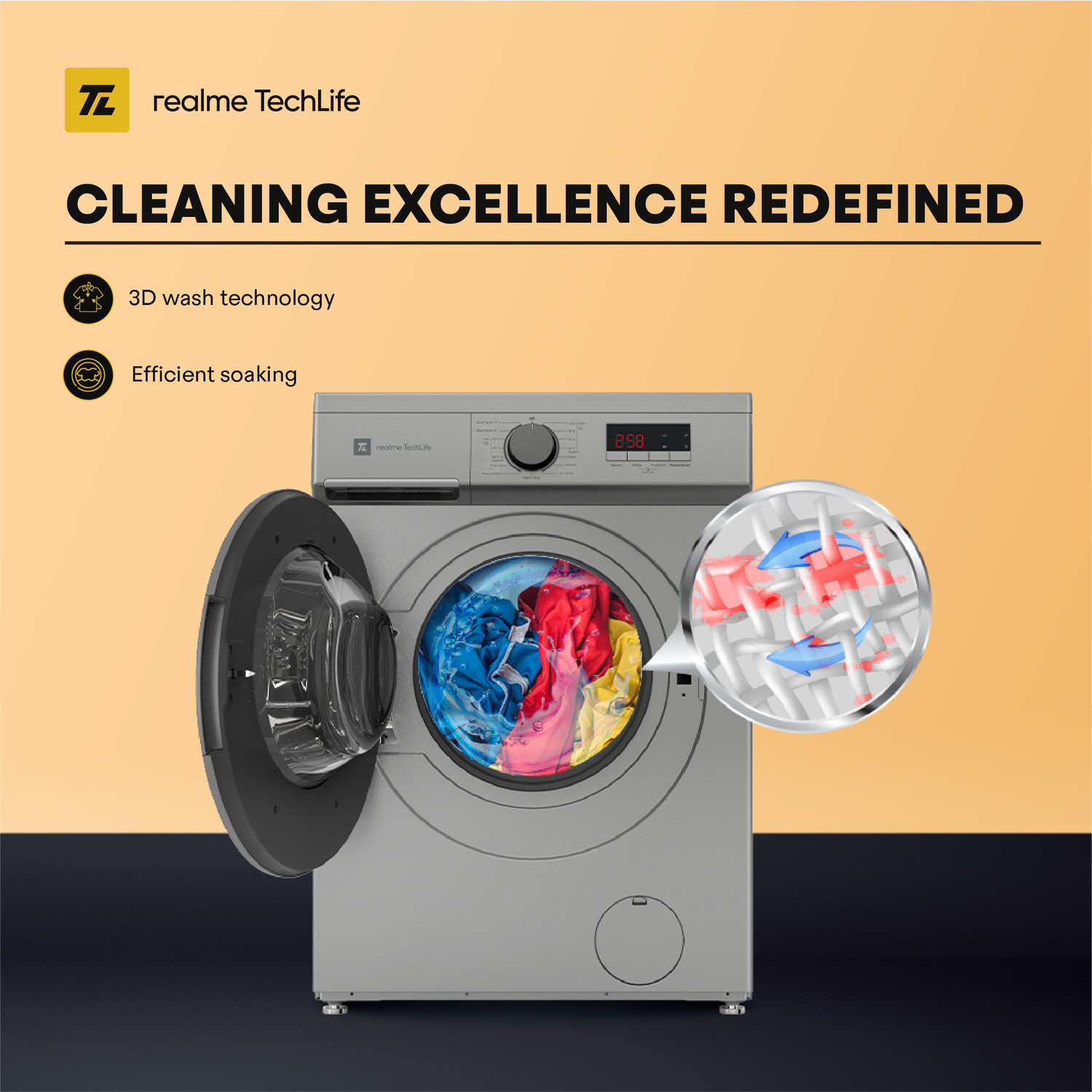Image of realme TechLife 7 kg 5 Star Power Clean Fully Automatic Front Load Washing Machine with In-built Heater Silver