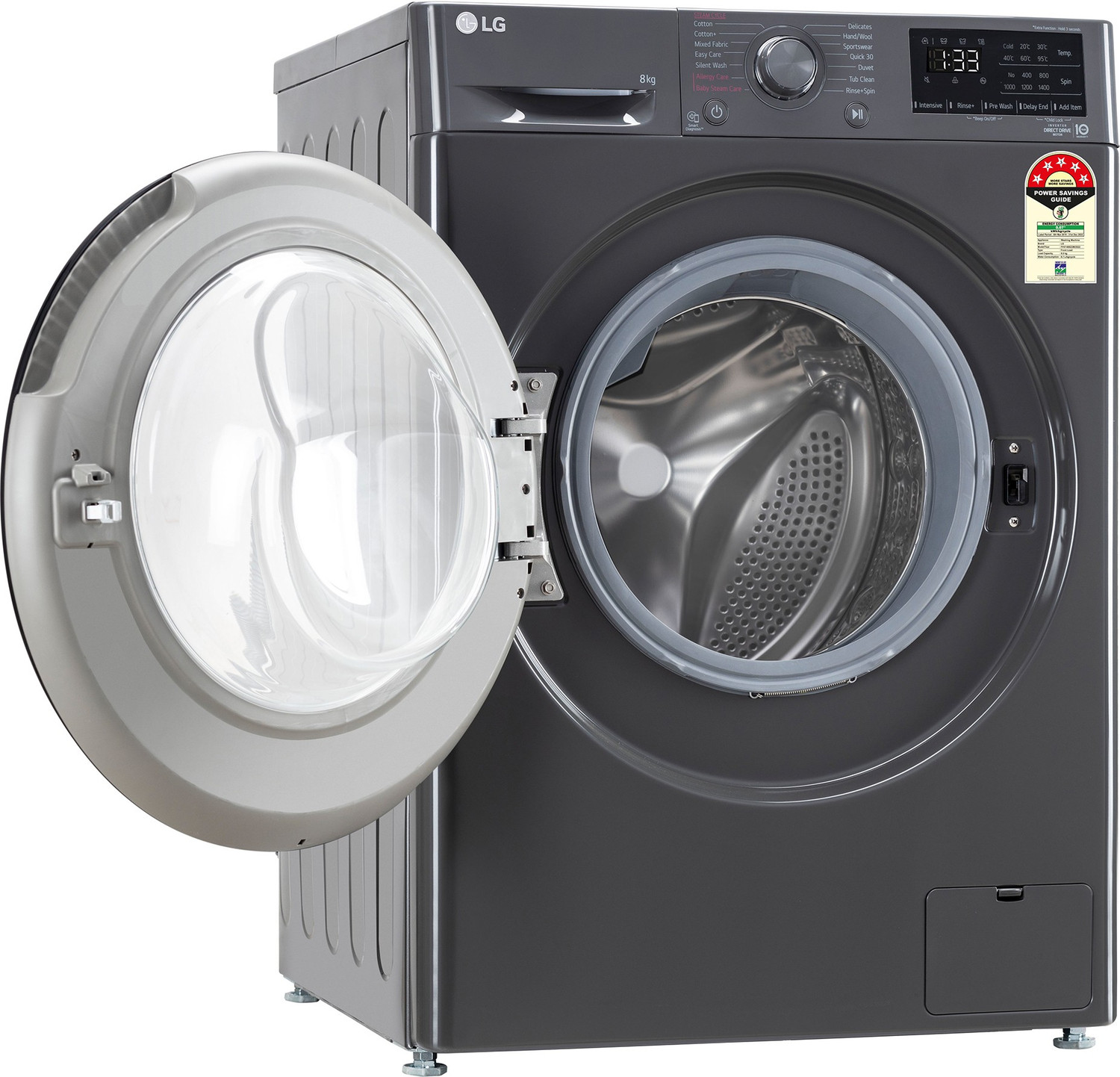 Image of LG 8 kg 5 Star with AI Direct Drive Washer with Steam Fully Automatic Front Load Washing Machine with In-built Heater Black
