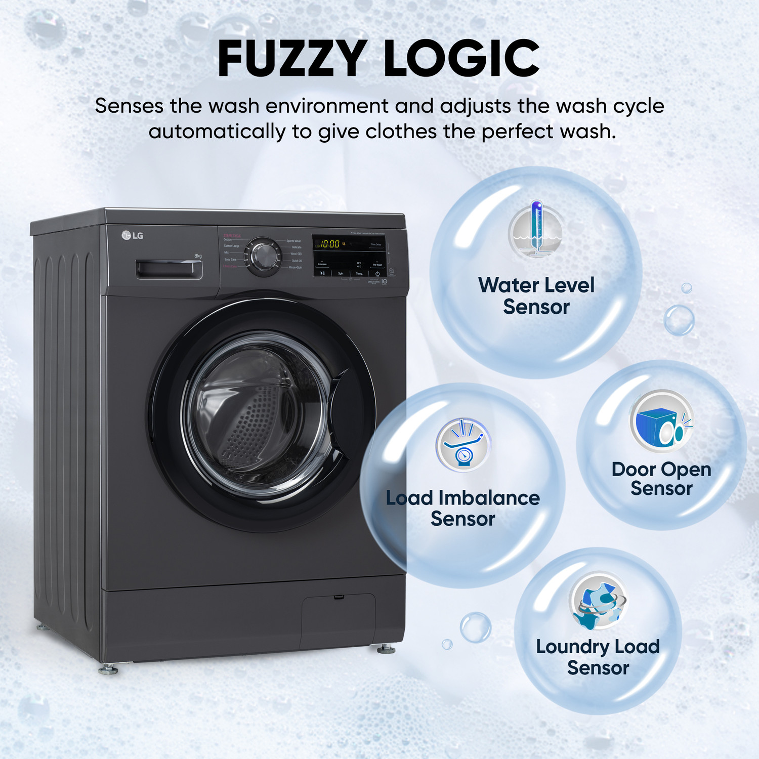 Image of LG 8 kg 5 Star with Steam, Inverter Direct Drive, 6 Motion Direct Drive, Touch Panel and 1400 RPM Fully Automatic Front Load Washing Machine with In-built Heater Black, Grey (FHM1408BDM)