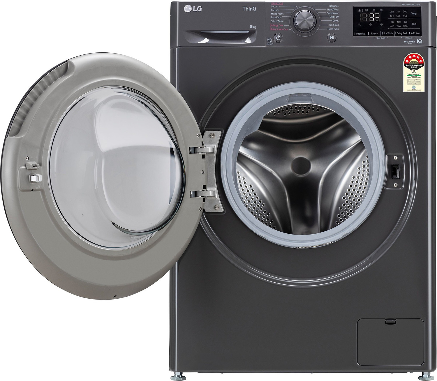 Image of LG 8 kg Wi-Fi Enabled Fully Automatic Front Load Washing Machine with In-built Heater Black, Grey (FHP1208Z5M)