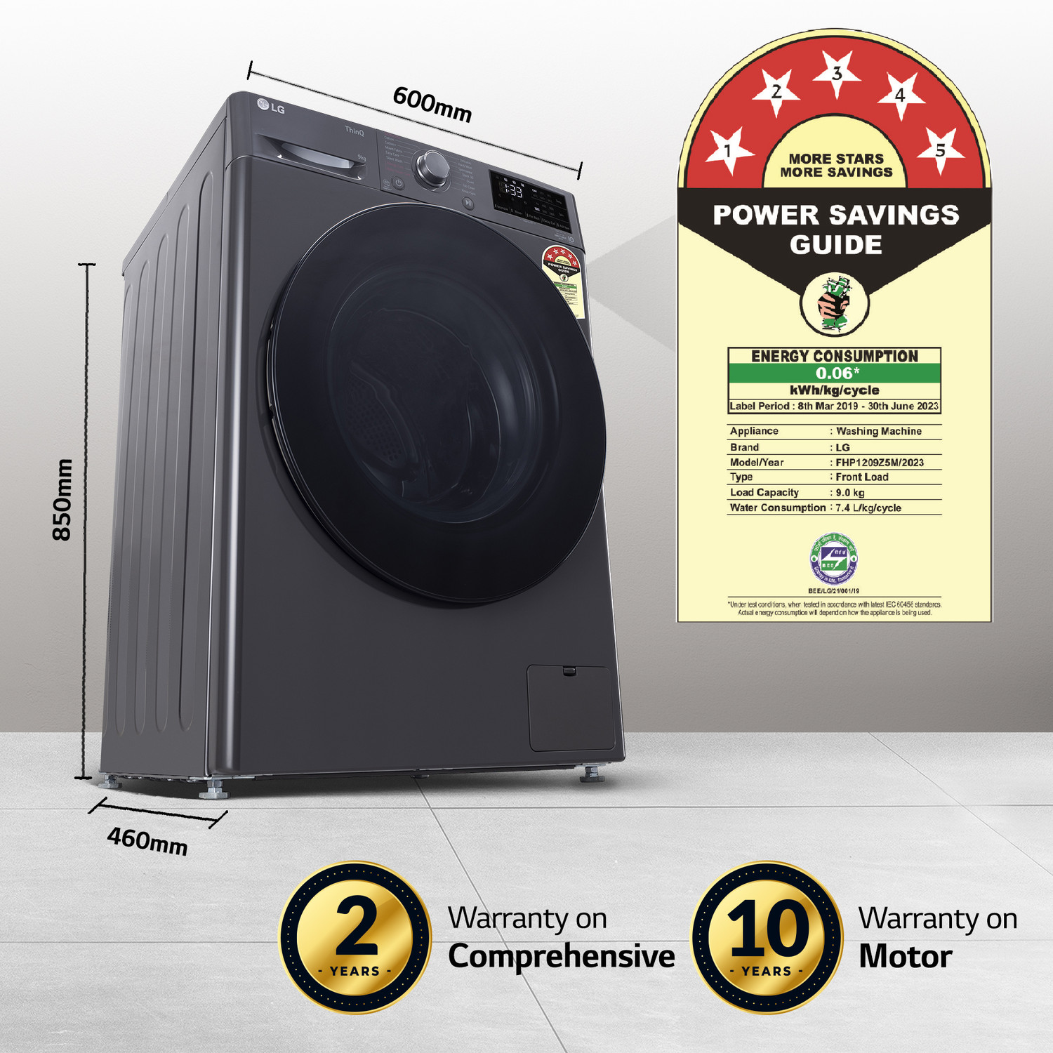 Image of LG 8 kg 5 Star, AI Direct Drive Technology, Steam, 6 Motion DD Fully Automatic Front Load Washing Machine Black (FHP1208Z3M)