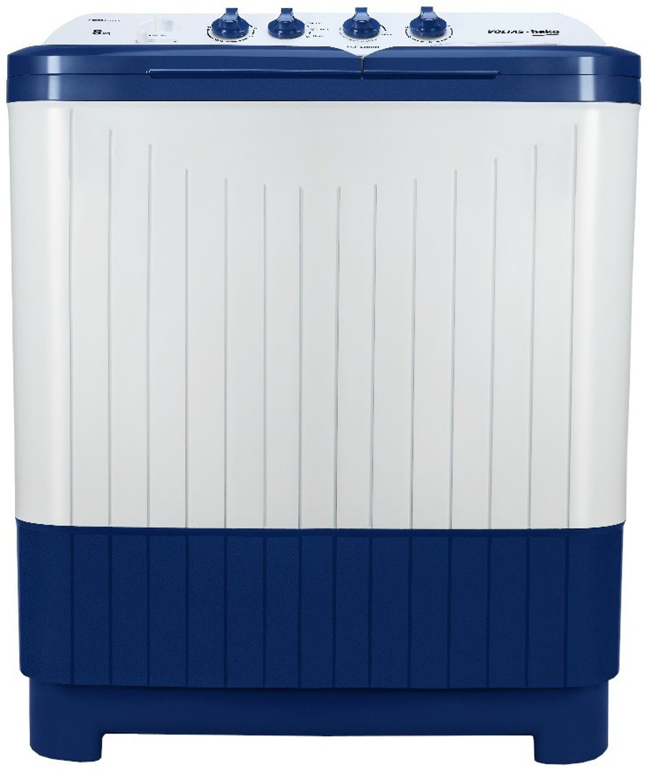 Image of Voltas Beko by A Tata Product 8 kg with Fast Dry, Double Waterfall, 5 Wing Pulsator Semi Automatic Top Load Washing Machine Blue, White