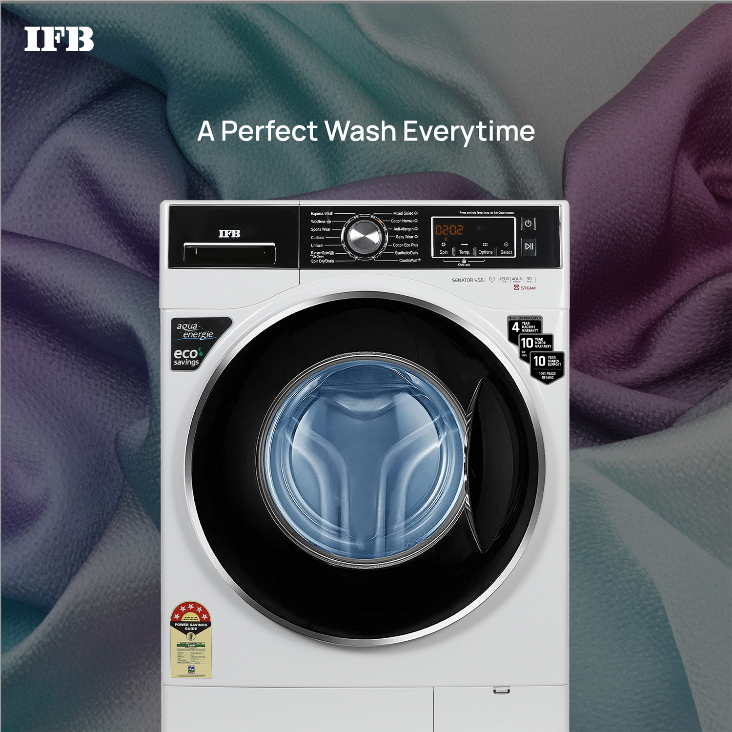 Image of IFB 8 kg with Steam Fully Automatic Front Load Washing Machine with In-built Heater Black, White