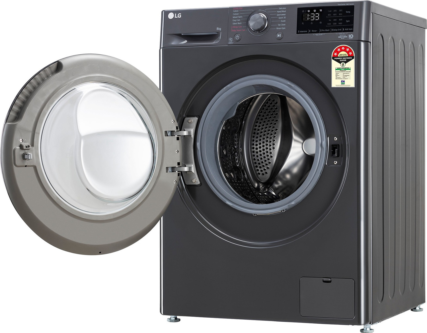Image of LG 8 kg 5 Star with AI Direct Drive Washer with Steam Fully Automatic Front Load Washing Machine with In-built Heater Black