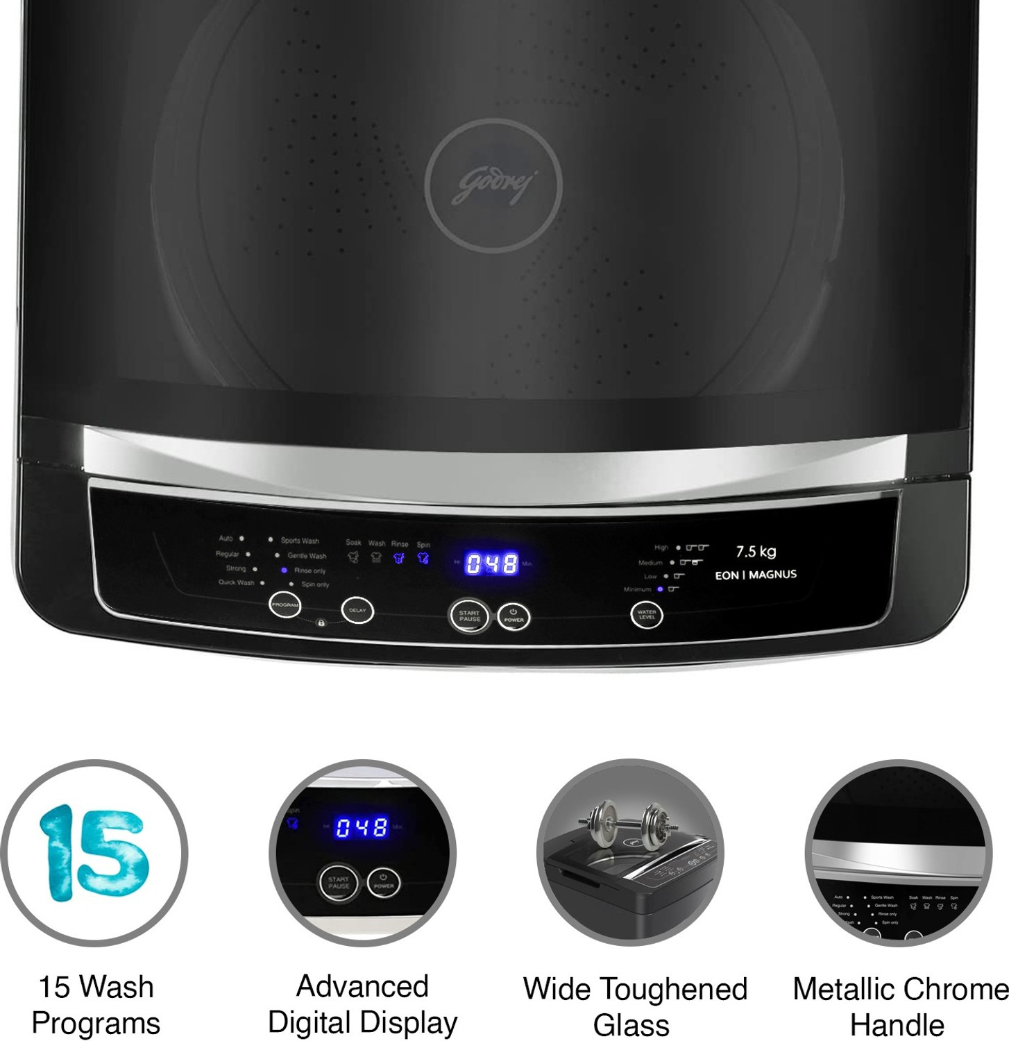 Image of Godrej 7.5 kg with Roller Coaster Wash Technology Fully Automatic Top Load Washing Machine Black