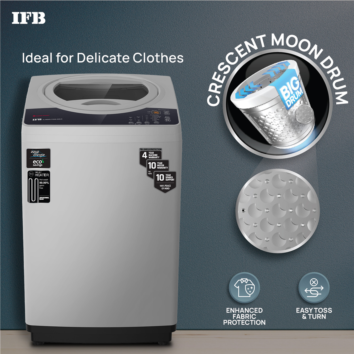 Image of IFB 7 kg Fully Automatic Top Load Washing Machine with In-built Heater Black, Grey