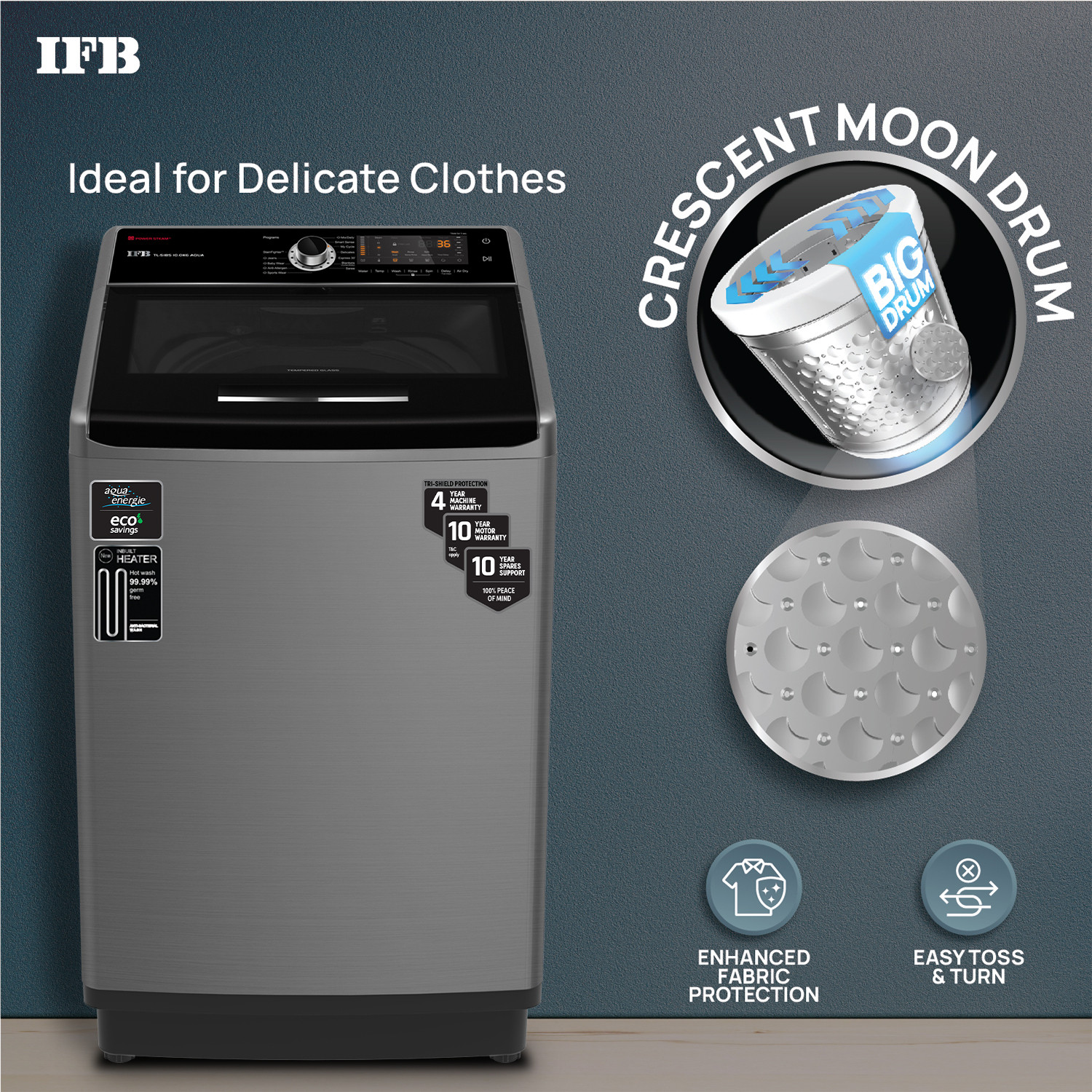 IFB 10 kg Power Dual Steam, Inbuilt Heater 4 years Comprehensive