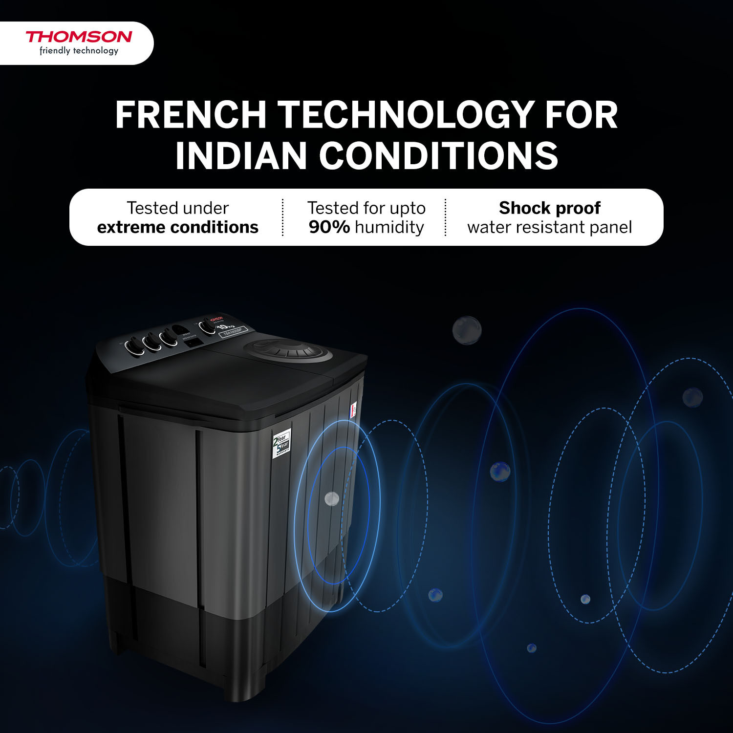 Image of Thomson 10 kg 5 Star Aqua Magic with Double Waterfall, Detergent Box, 3D Rollers Technology, Magic Filter, Collar Scrubber, Turbo Dry Technology, Semi Automatic Top Load Washing Machine Black