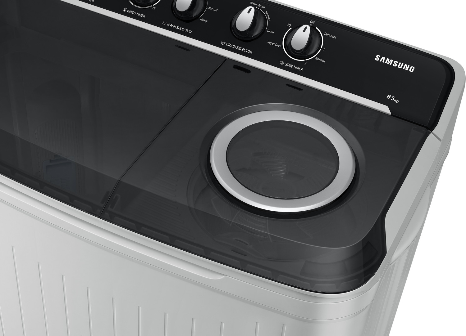 Image of Samsung 8.5 kg 5 star, Air Turbo Drying Semi Automatic Top Load Washing Machine Black, Grey