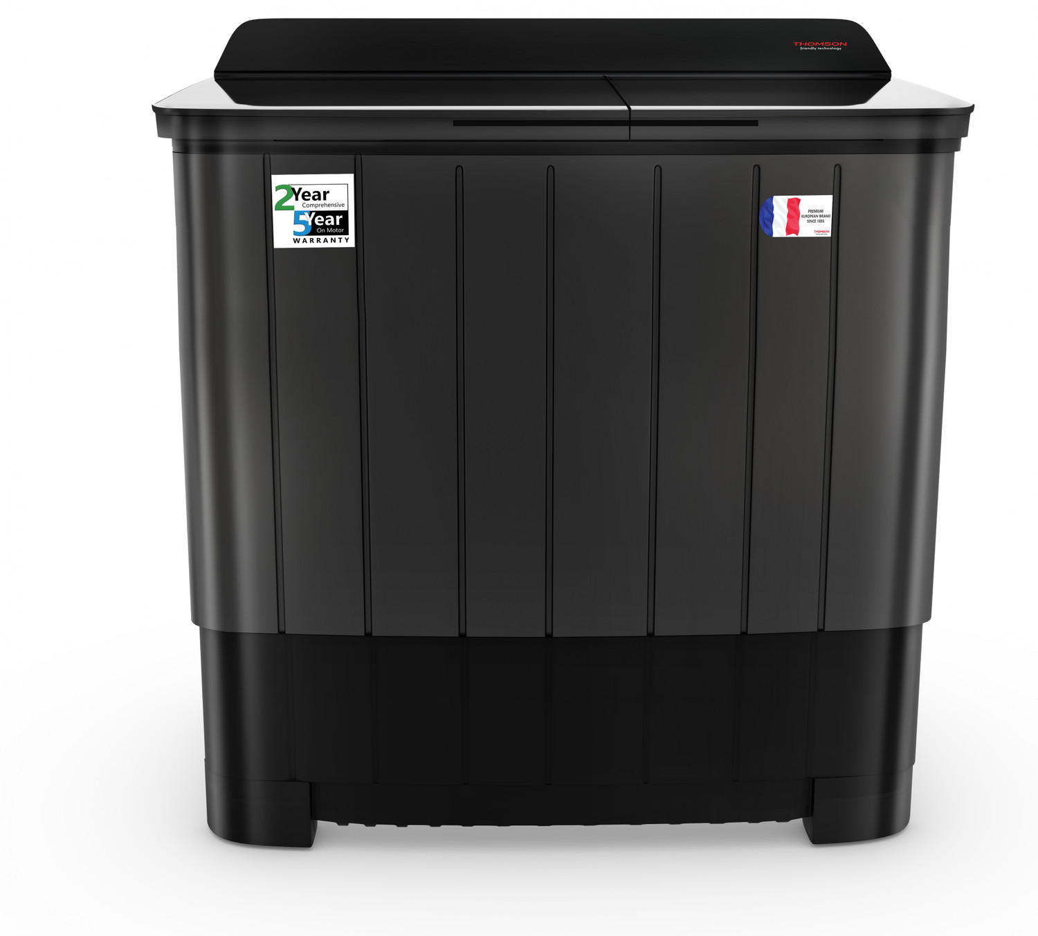 Image of Thomson 12 kg 5 Star Aqua Magic Toughen Glass with soft closure, Double Waterfall, Detergent Box,� Water Level Selector, 3D Rollers Technology, Collar Scrubber, Turbo Dry Technology, Semi Automatic Top Load Washing Machine Black